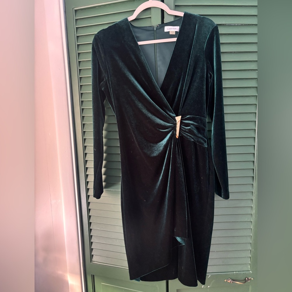 Calvin Klein Deep Green Velvet Long Sleeve Dress